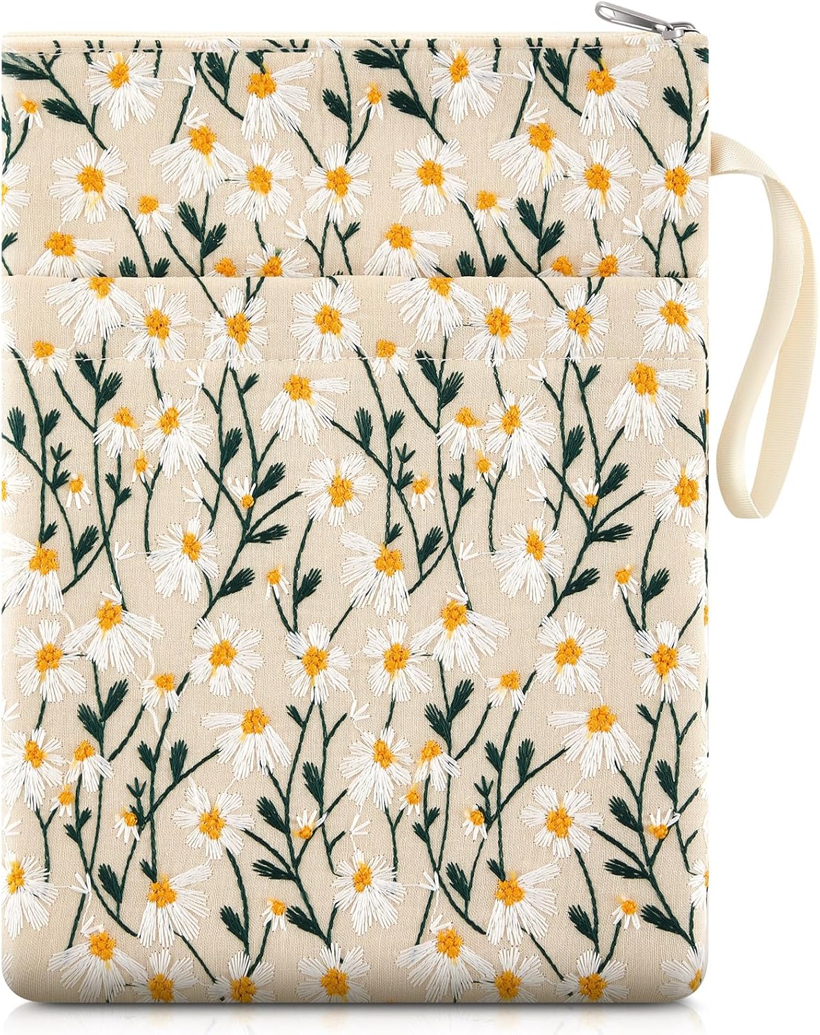 Yeyeplum 12”x9” Daisy Embroidered Book Sleeve with Cotton Lining